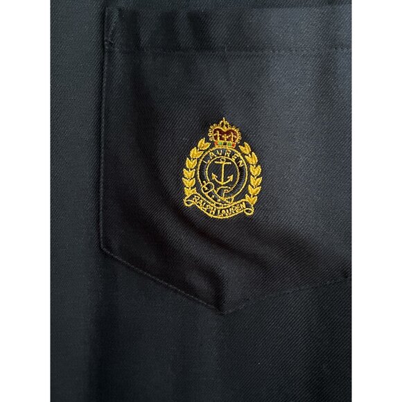 Lauren Ralph Lauren Women’s Size 12 100% Silk Navy Blouse – Gold Crest Logo – Lo - Picture 3 of 6